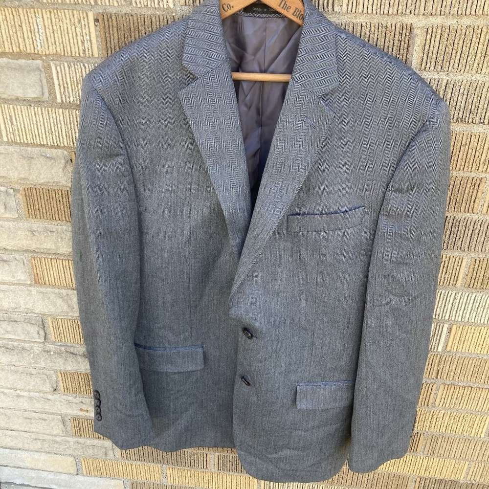 Ralph Lauren 42L Rayon Poly Herringbone Gray Blazer Sport Coat Suit Jacket